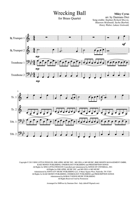 Wrecking Ball Miley Cyrus For Brass Quartet Page 2