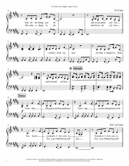 Yellow By Coldplay Piano Version Page 2