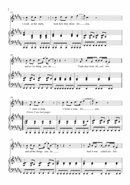Yellow Coldplay For Piano And Voice Page 2