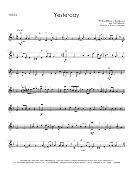Yesterday Beatles String Quartet Page 2
