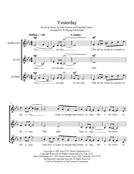 Yesterday By The Beatles Arranged By Wolfgang Schutzinger Page 2