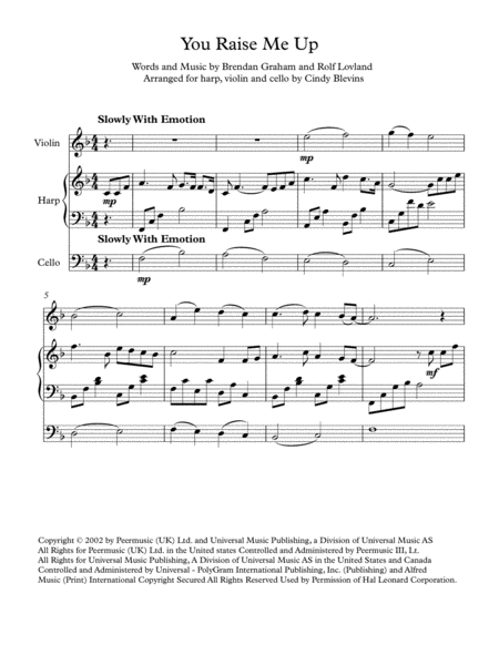 You Raise Me Up Arranged For Harp Violin And Optional Cello Page 2