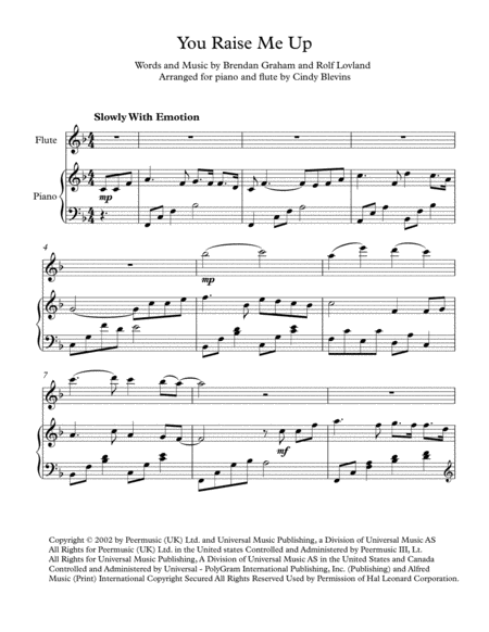 You Raise Me Up Arranged For Piano And Flute Page 2