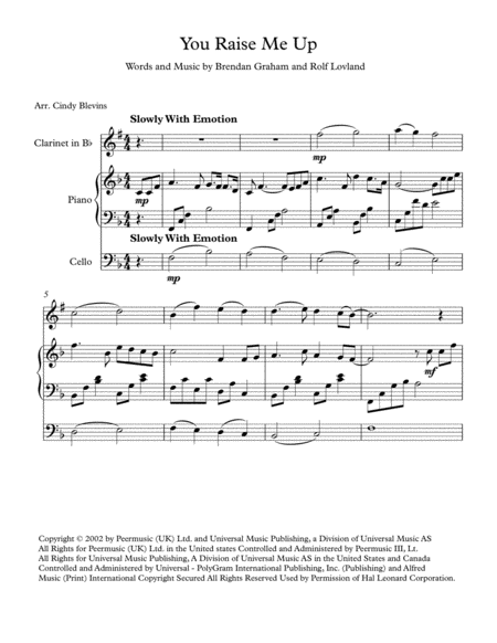 You Raise Me Up Arranged For Piano Clarinet And Optional Cello Page 2