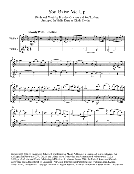 You Raise Me Up Arranged For Violin Duet Page 2