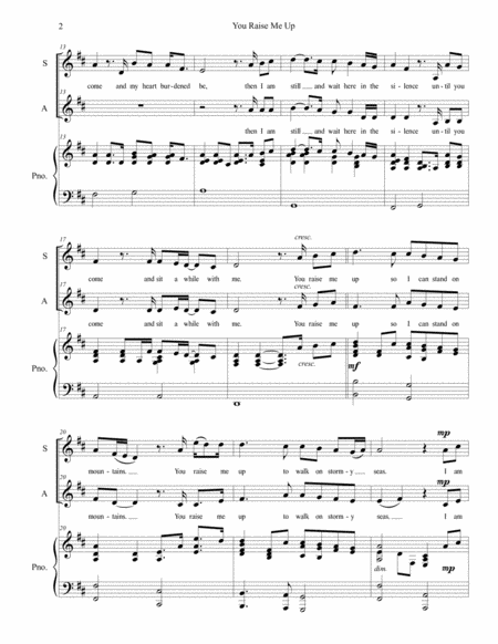 You Raise Me Up Duet Soprano Alto With Piano Page 2