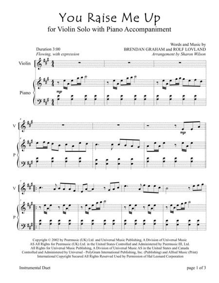 You Raise Me Up For Violin Solo With Piano Accompaniment Weddings Valentines Day Page 2