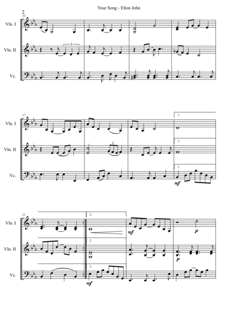 Your Song Elton John Arranged For String Trio Page 2