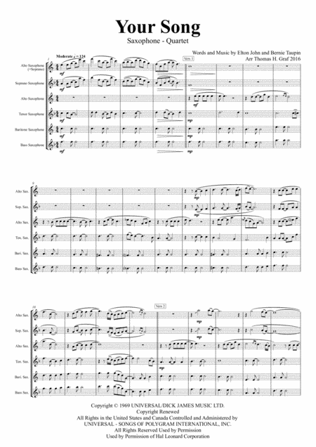 Your Song Elton John Saxophone Quartet Page 2