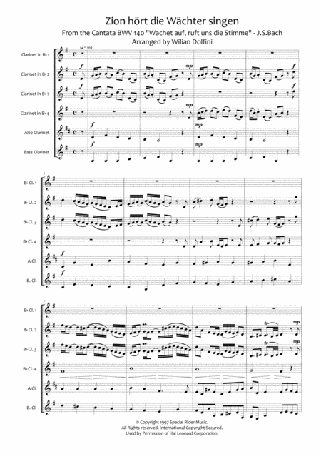 Zion Hrt Die Wchter Singen Bwv 140 Clarinet Choir Page 2