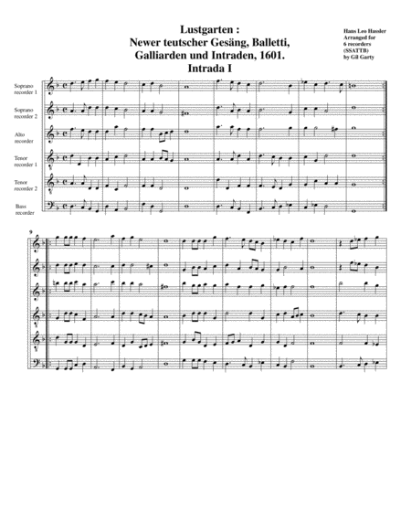 Free Sheet Music 10 Intradas Galliard A6 From Lustgarten Newer Teutscher Gesng Balletti Galliarden Und Intraden 1601 Arrangements For 6 Recorders