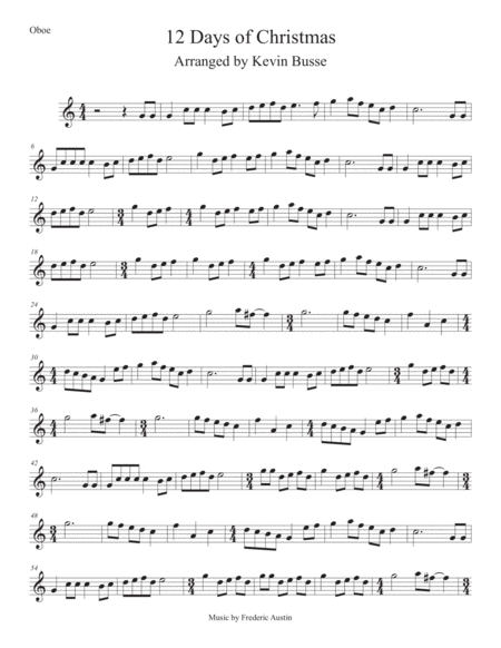 Free Sheet Music 12 Days Of Christmas Easy Key Of C Oboe