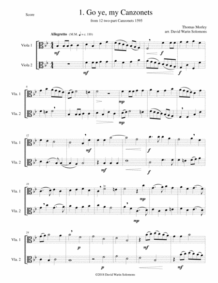 12 Easy Canzonets For Viola Duo Sheet Music