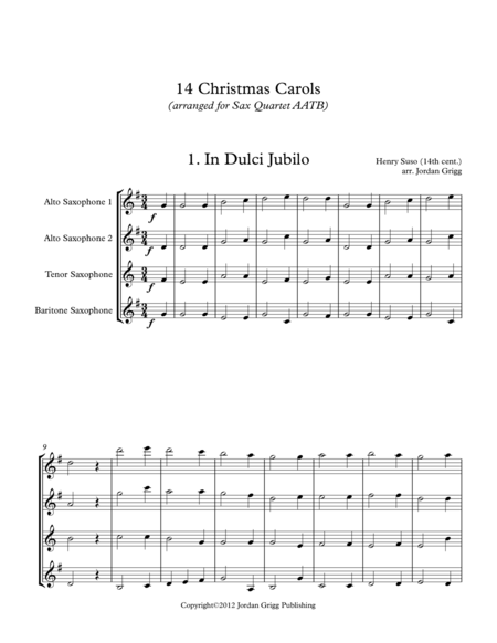 14 Christmas Carols Arranged For Sax Quartet Aatb Sheet Music