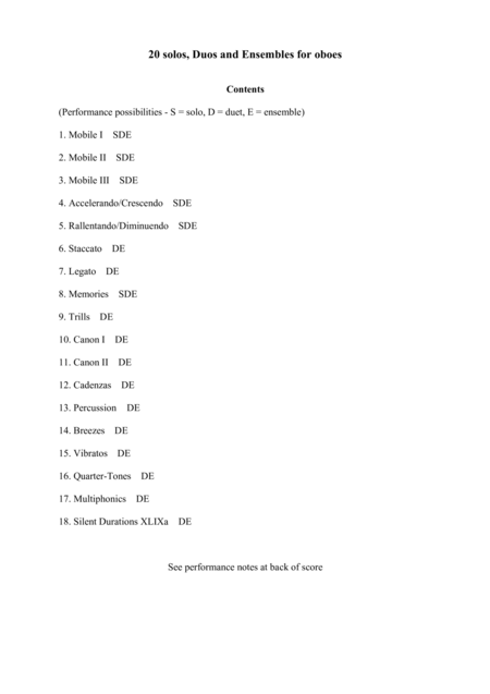 20 Contemporary Solos Duos And Ensembles For Oboe Sheet Music