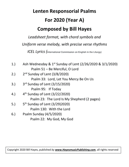 Free Sheet Music 2020 Lenten Responorial Psalms Year A