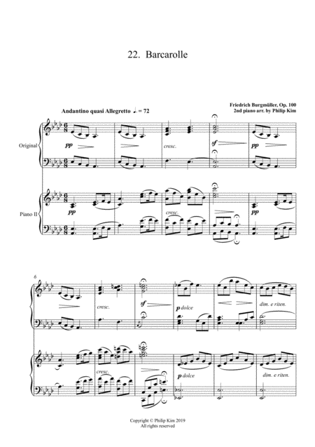 Free Sheet Music 22 Barcarolle 25 Progressive Studies Opus 100 For 2 Pianos Friedrich Burgmller