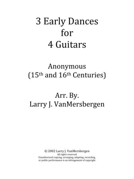 3 Early Dances For Four Guitars Sheet Music