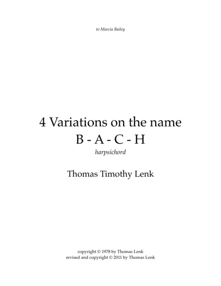 4 Variations On B A C H Sheet Music