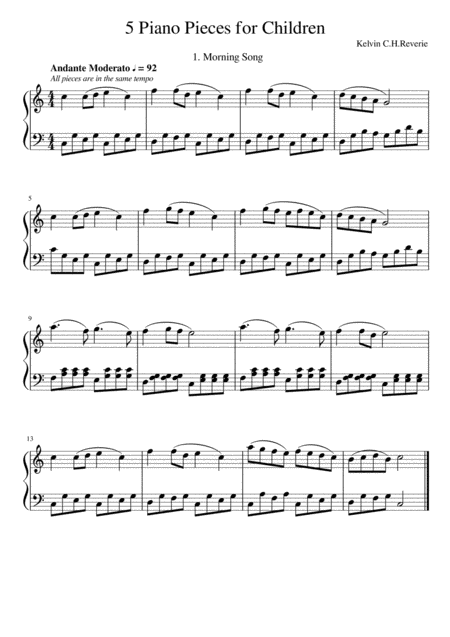 5 Piano Pieces For Children Sheet Music