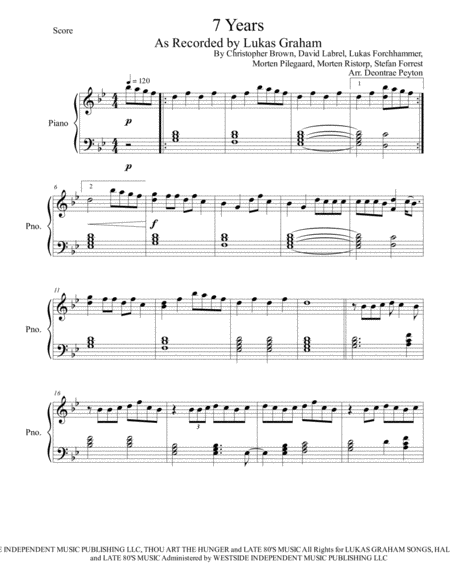 7 Years For Easy Piano Sheet Music