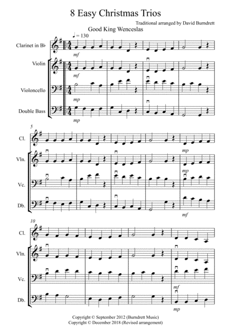 Free Sheet Music 8 Easy Christmas Trios For Clarinet Or Violin Cello And Double Bass