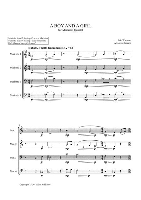 A Boy And A Girl For Marimba Quartet Arr Joby Burgess Full Score Sheet Music