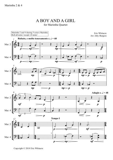 A Boy And A Girl For Marimba Quartet Arr Joby Burgess Marimba 2 4 Sheet Music