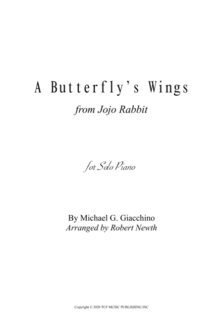 A Butterflys Wings From Jojo Rabbit For Solo Piano Sheet Music