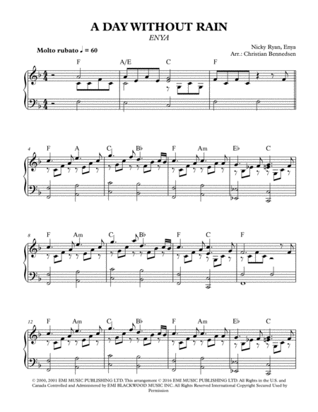 A Day Without Rain Sheet Music