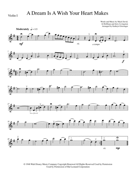 A Dream Is A Wish Your Heart Makes String Quartet Sheet Music