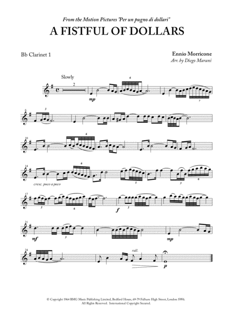 Free Sheet Music A Fistful Of Dollars For Clarinet Quartet
