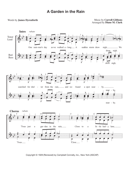 A Garden In The Rain Quartet Pricing Sheet Music