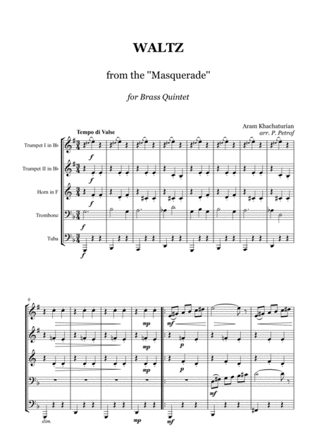 A Khachaturian Waltz From The Masquerade Brass Quintet Score And Parts Sheet Music