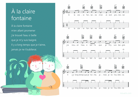 A La Claire Fontaine Music Sheet With Melody Guitar Chords And Guitar Tabs Sheet Music