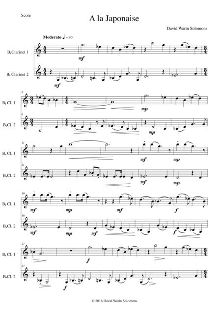 A La Japonaise For 2 Clarinets Sheet Music