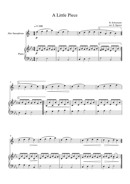 A Little Piece Robert Schumann For Alto Saxophone Piano Sheet Music