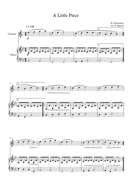 A Little Piece Robert Schumann For Clarinet Piano Sheet Music