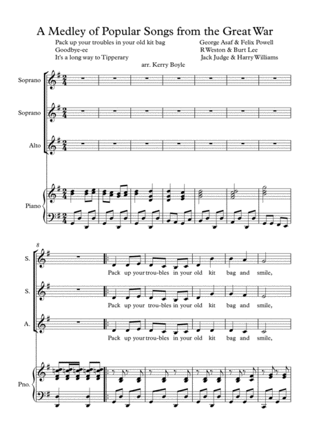 A Medley Of Popular Songs From The First World War For Ssa Choir Sheet Music