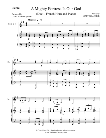 Free Sheet Music A Mighty Fortress Is Our God Duet French Horn And Piano Score And Parts