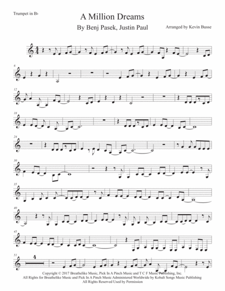 A Million Dreams Easy Key Of C Trumpet Sheet Music