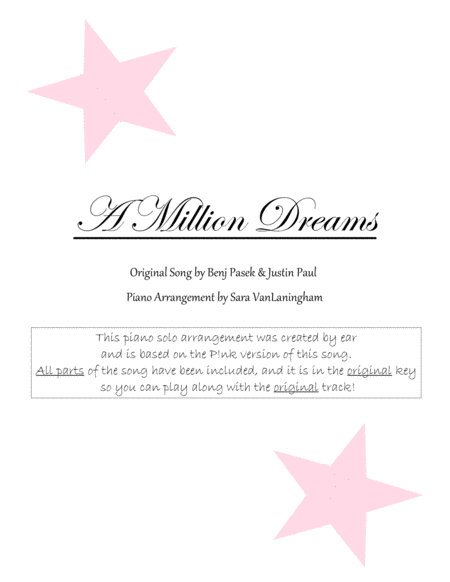 Free Sheet Music A Million Dreams Pink Version