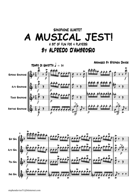 A Musical Jest By Alfredo D Ambrosio Saxophone Quartet A Bit Of Fun For 4 Players Sheet Music