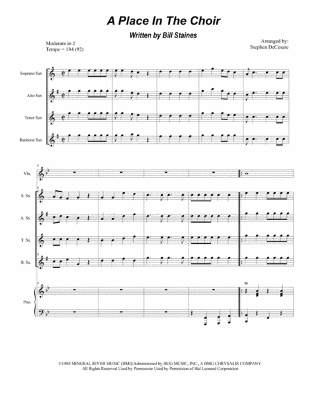 Free Sheet Music A Place In The Choir For Saxophone Quartet And Piano