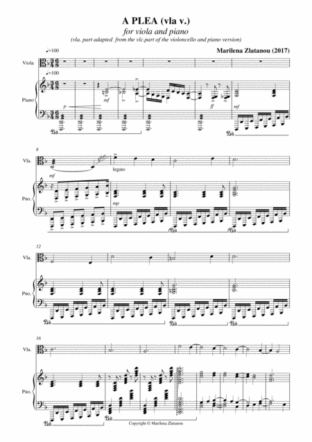 A Plea 2 For Vla And Piano Duo Sheet Music