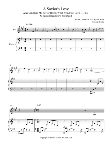 A Saviors Love Treble Bb Instrument Solo Sheet Music