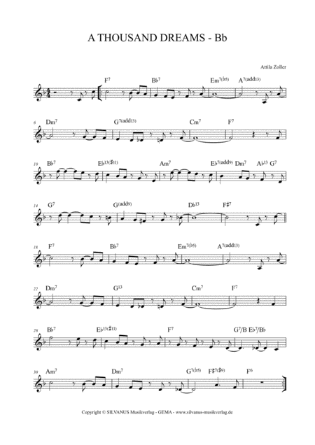 A Thousand Dreams Bb Sheet Music