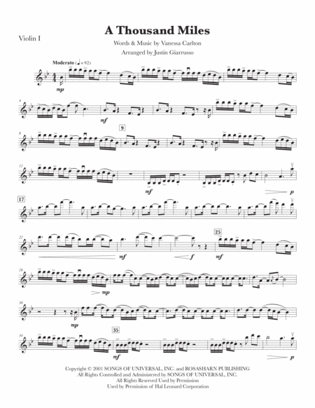 A Thousand Miles Vanessa Carlton Sheet Music