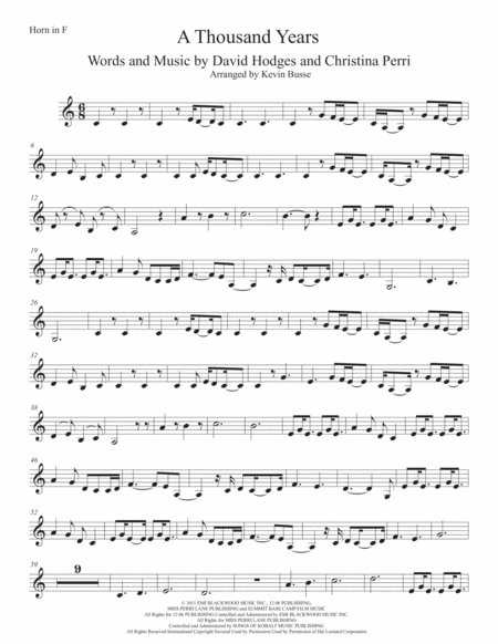 Free Sheet Music A Thousand Years Easy Key Of C Horn In F