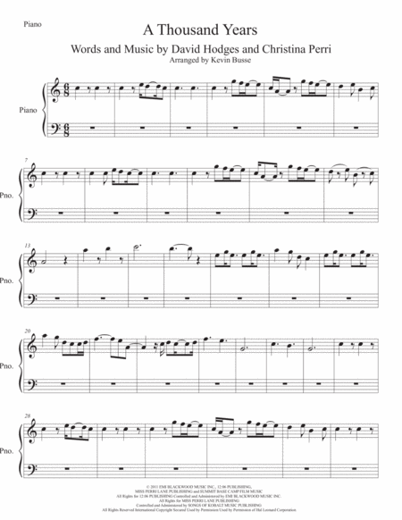 A Thousand Years Easy Key Of C Piano Sheet Music